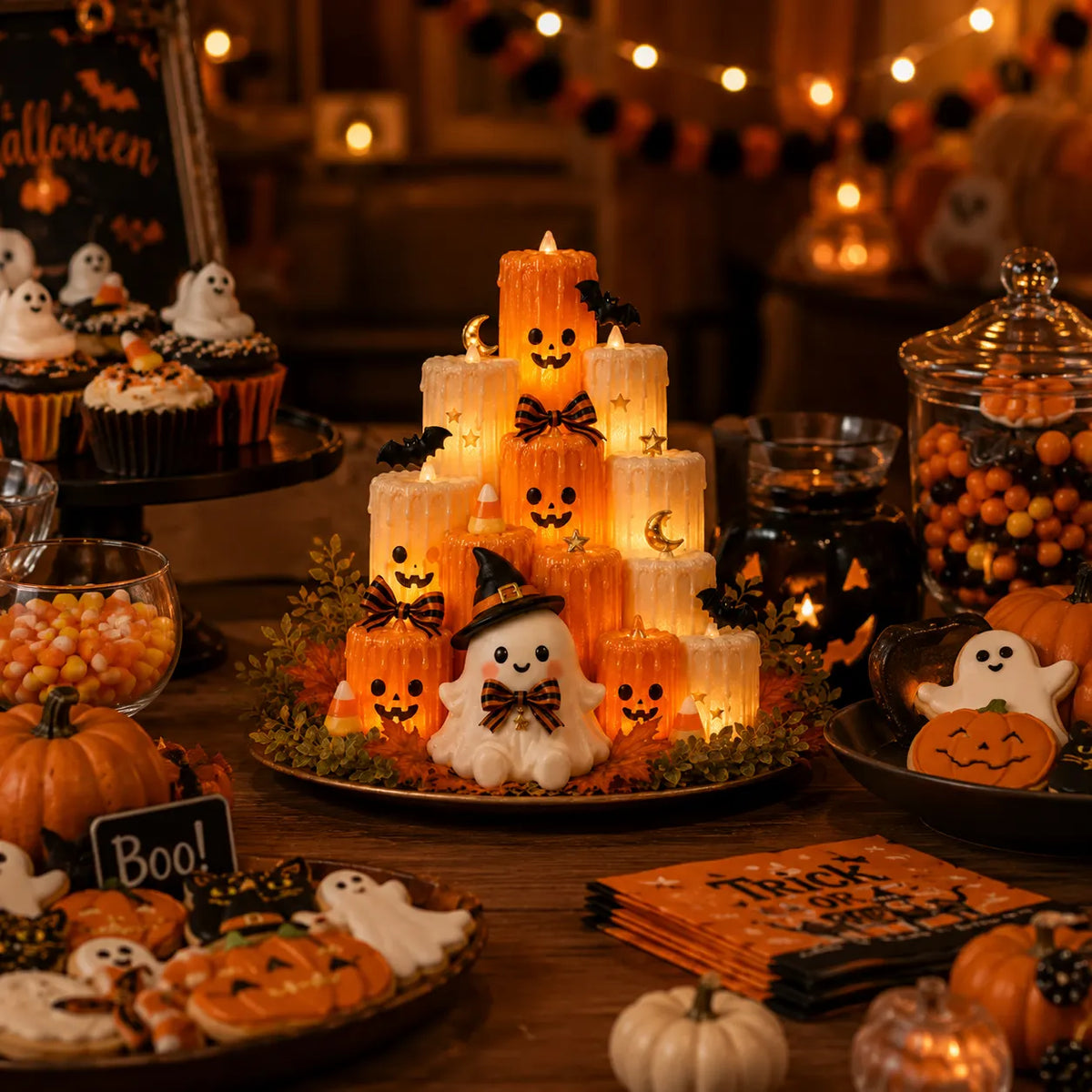 Cozy Lighted Halloween Ghost Centerpiece