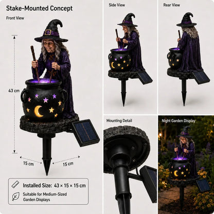 ☀️🔮Solar Witch & Glowing Cauldron Halloween Garden Light