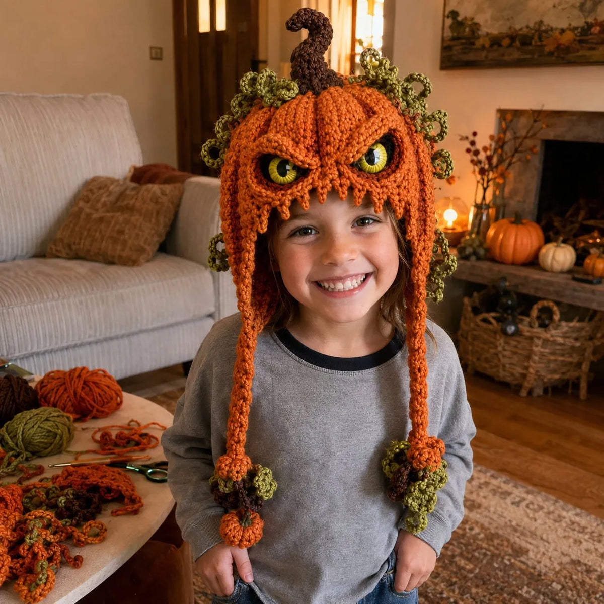 🔥LAST DAY 50% OFF - 🎃 Halloween Monster Hood DIY Crochet Kit | Premium Soft Yarn Materials with Step-by-Step Guide DIY Handmade Wearable Character Hood 🧶🎭✨