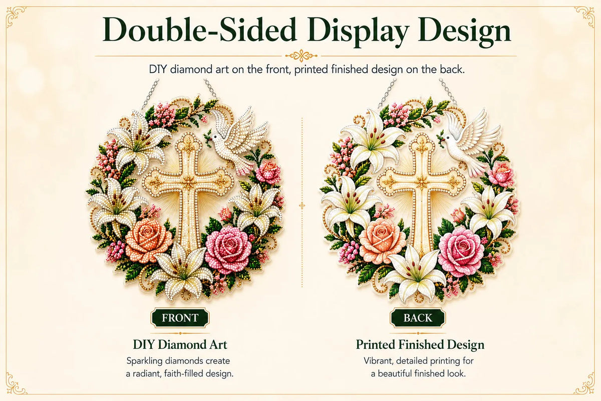 ✝️💐 Cross, Flowers & Dove Diamond Art Hanging Ornament Kit – A Relaxing DIY Craft Filled with Faith & Peace ✨🙏