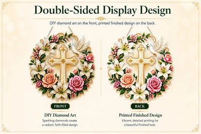 ✝️💐 Cross, Flowers & Dove Diamond Art Hanging Ornament Kit – A Relaxing DIY Craft Filled with Faith & Peace ✨🙏