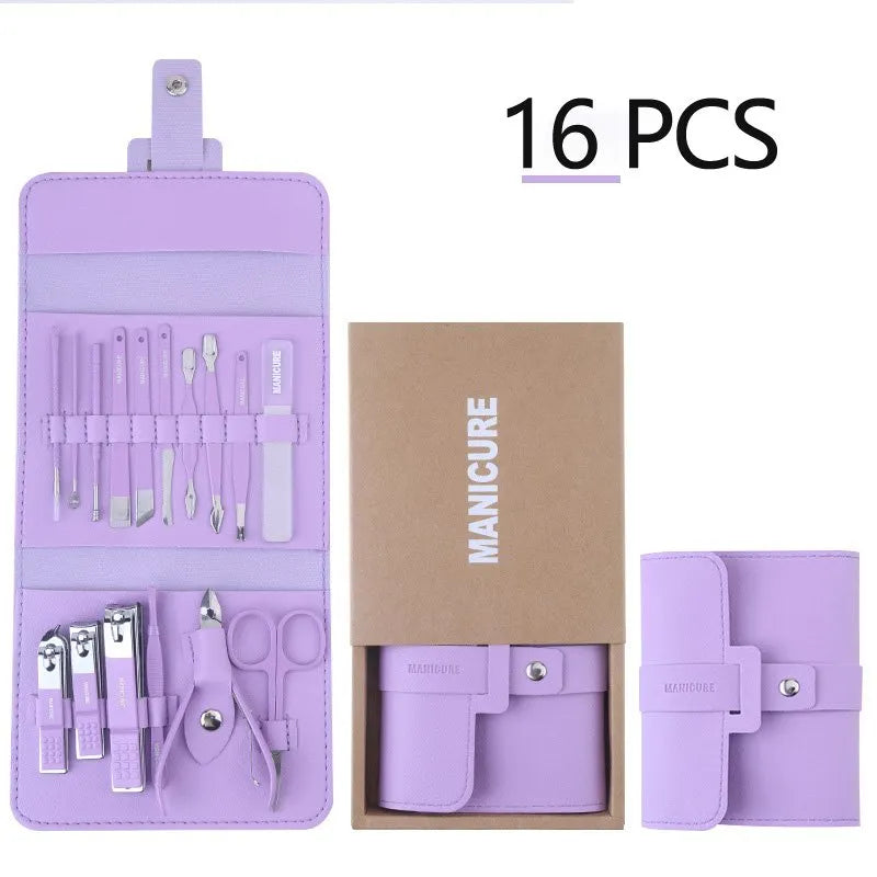 🔥LAST DAY 49% OFF-12-16Pcs/Set Stainless Steel Nail Clippers Set With Folding Bag
