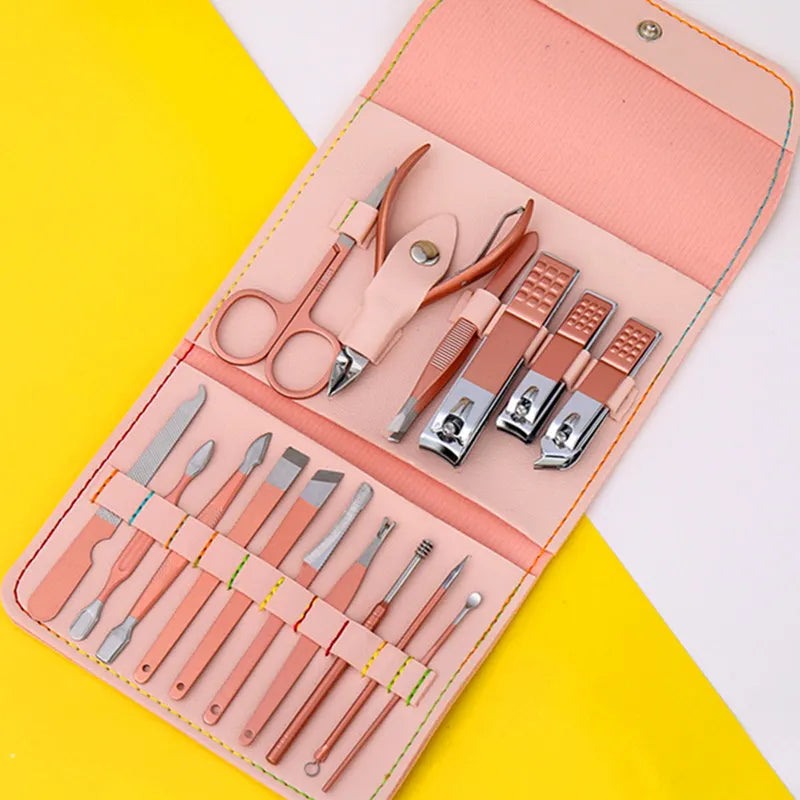 🔥LAST DAY 49% OFF-12-16Pcs/Set Stainless Steel Nail Clippers Set With Folding Bag