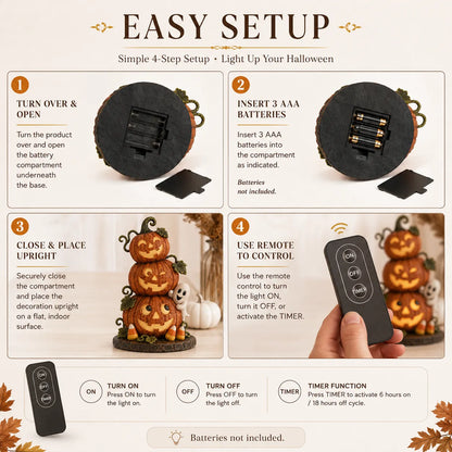 Lighted Peek-a-Boo Pumpkin Stack Resin Decor