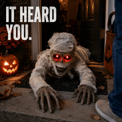 🔥 [49% Off Halloween Early Bird Special]-Sound-Activated Animated Crawling Mummy with Glowing Red Eyes