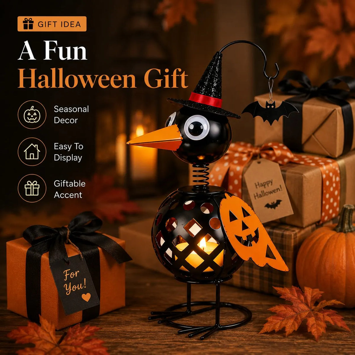 Wrought Iron Crow and Pumpkin Ornament🐦🎃