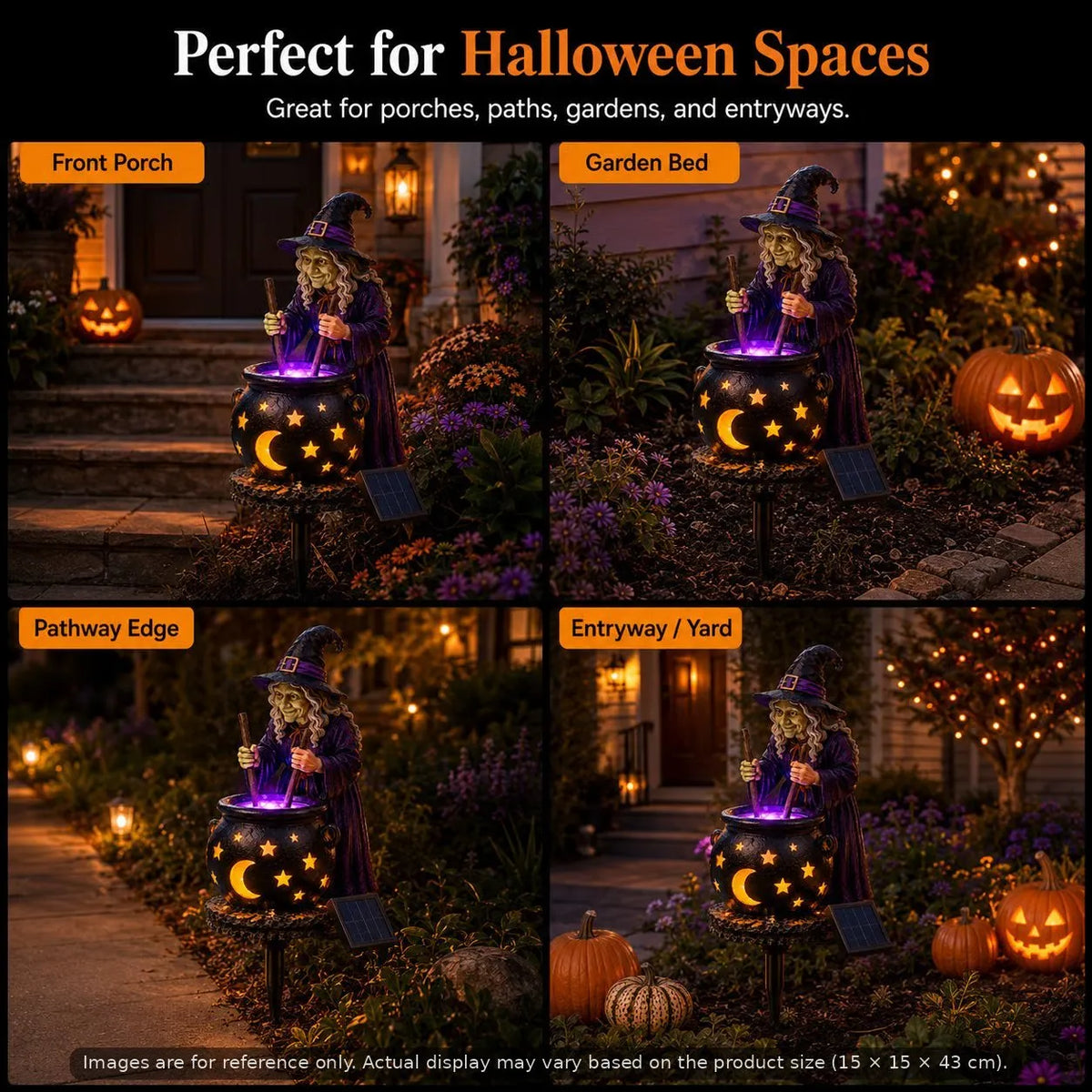 ☀️🔮Solar Witch & Glowing Cauldron Halloween Garden Light