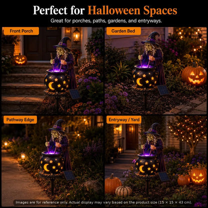 ☀️🔮Solar Witch & Glowing Cauldron Halloween Garden Light