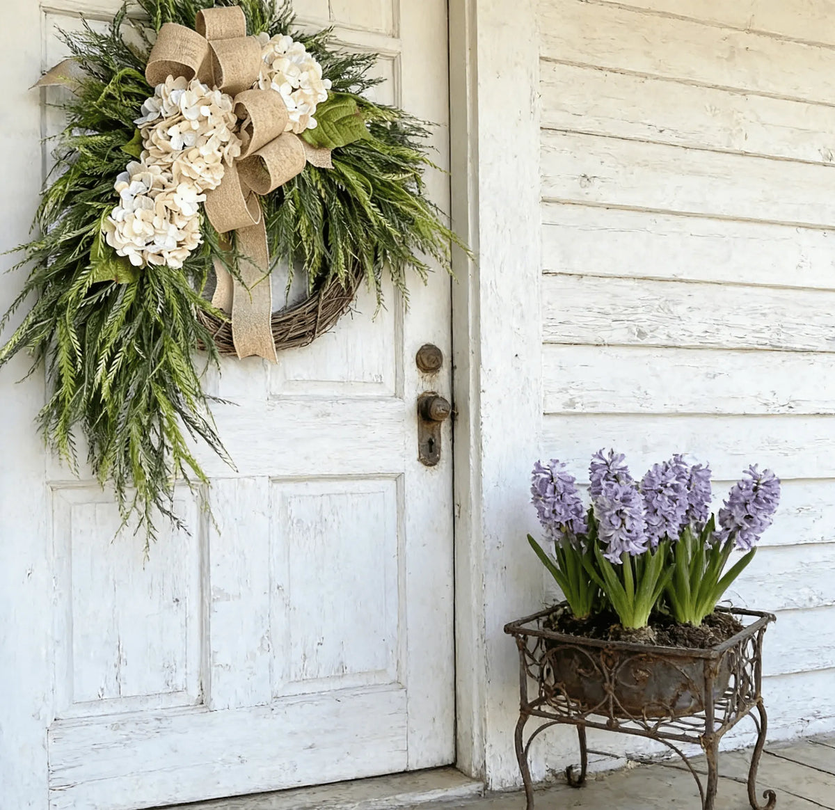 🐣Easter Sale Rustic Bohemian Wreath🌿 – Double-Sided Door Hanging with Linen Bow & Greenery