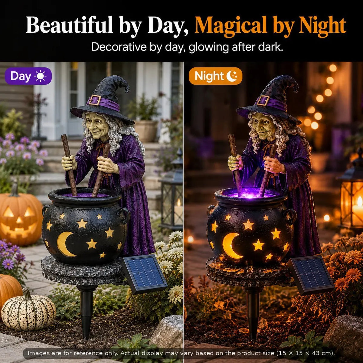 ☀️🔮Solar Witch & Glowing Cauldron Halloween Garden Light
