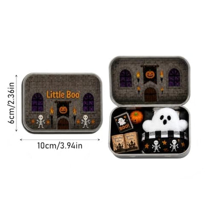 🎉Halloween Mini Ghost Tin Box Set - Cute Spooky Halloween Travel Figurine