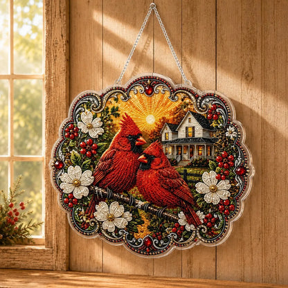 ✨Beginner-Friendly-🐦Cardinals & Sunrise Diamond Art Hanging Ornament Kit