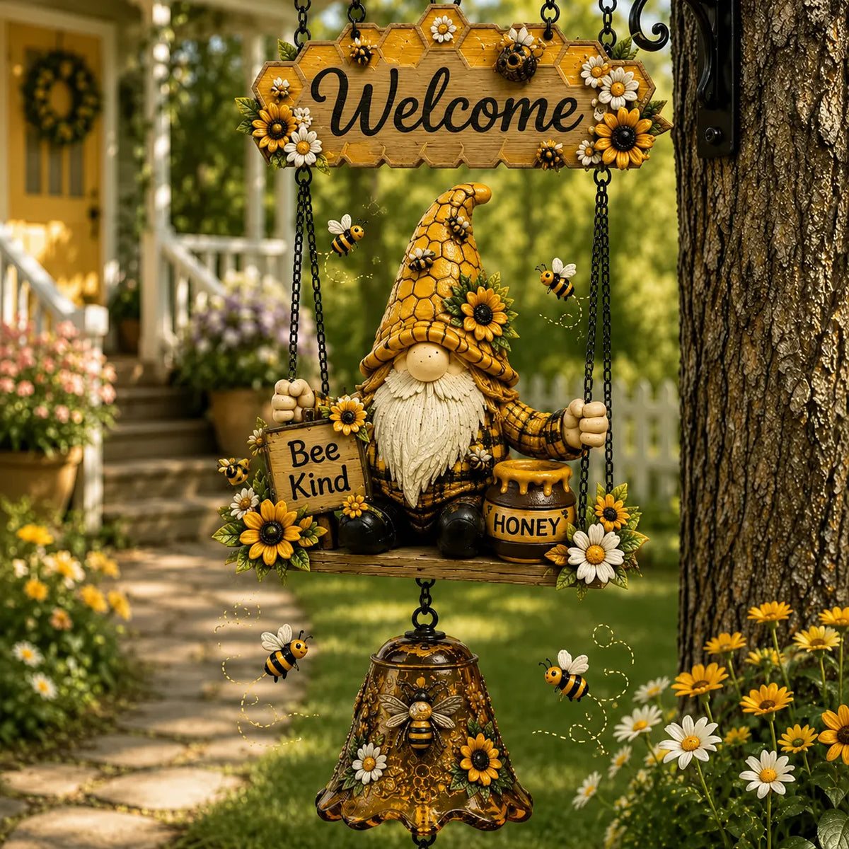 🔥Hot Selling 50% OFF – Rustic Garden Gnome Bell Outdoor Decor 🐞🌼