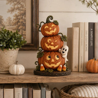 Lighted Peek-a-Boo Pumpkin Stack Resin Decor