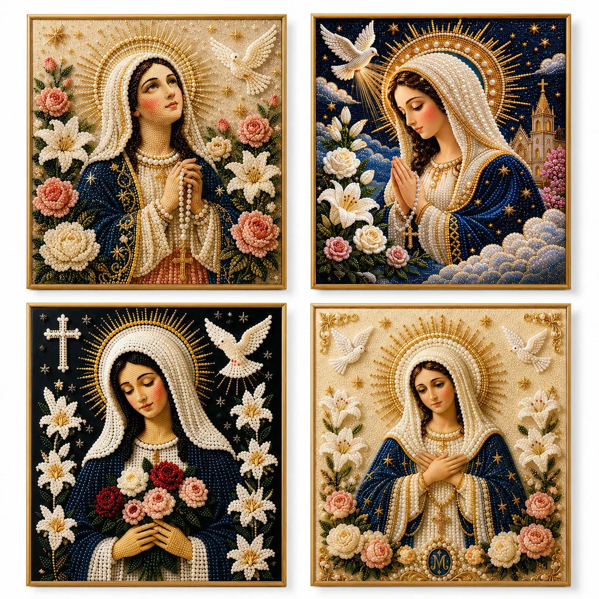 🙏 Divine Pearl Bead Virgin Mary Icon – A Peaceful DIY Faith Art Gift ✨