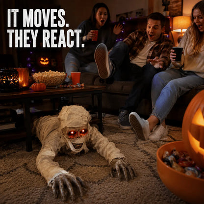 🔥 [49% Off Halloween Early Bird Special]-Sound-Activated Animated Crawling Mummy with Glowing Red Eyes