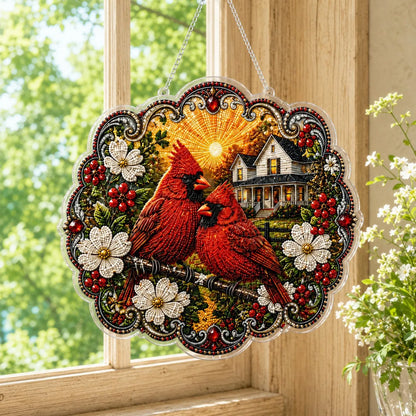 ✨Beginner-Friendly-🐦Cardinals & Sunrise Diamond Art Hanging Ornament Kit
