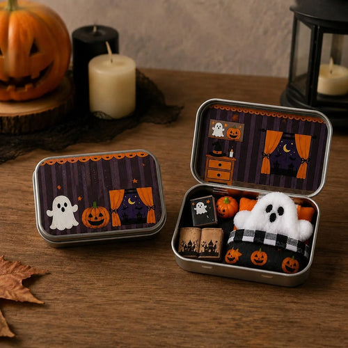 🎉Halloween Mini Ghost Tin Box Set - Cute Spooky Halloween Travel Figurine