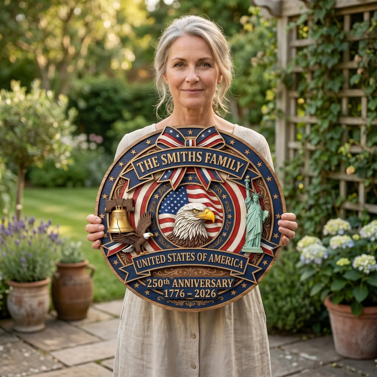 🎖️ Personalized USA 250th Anniversary Wooden Wall Sign – “A Nation’s Legacy, A Family’s Pride”