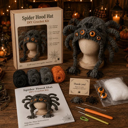 🔥LAST DAY 50% OFF - 🎃 Halloween Monster Hood DIY Crochet Kit | Premium Soft Yarn Materials with Step-by-Step Guide DIY Handmade Wearable Character Hood 🧶🎭✨