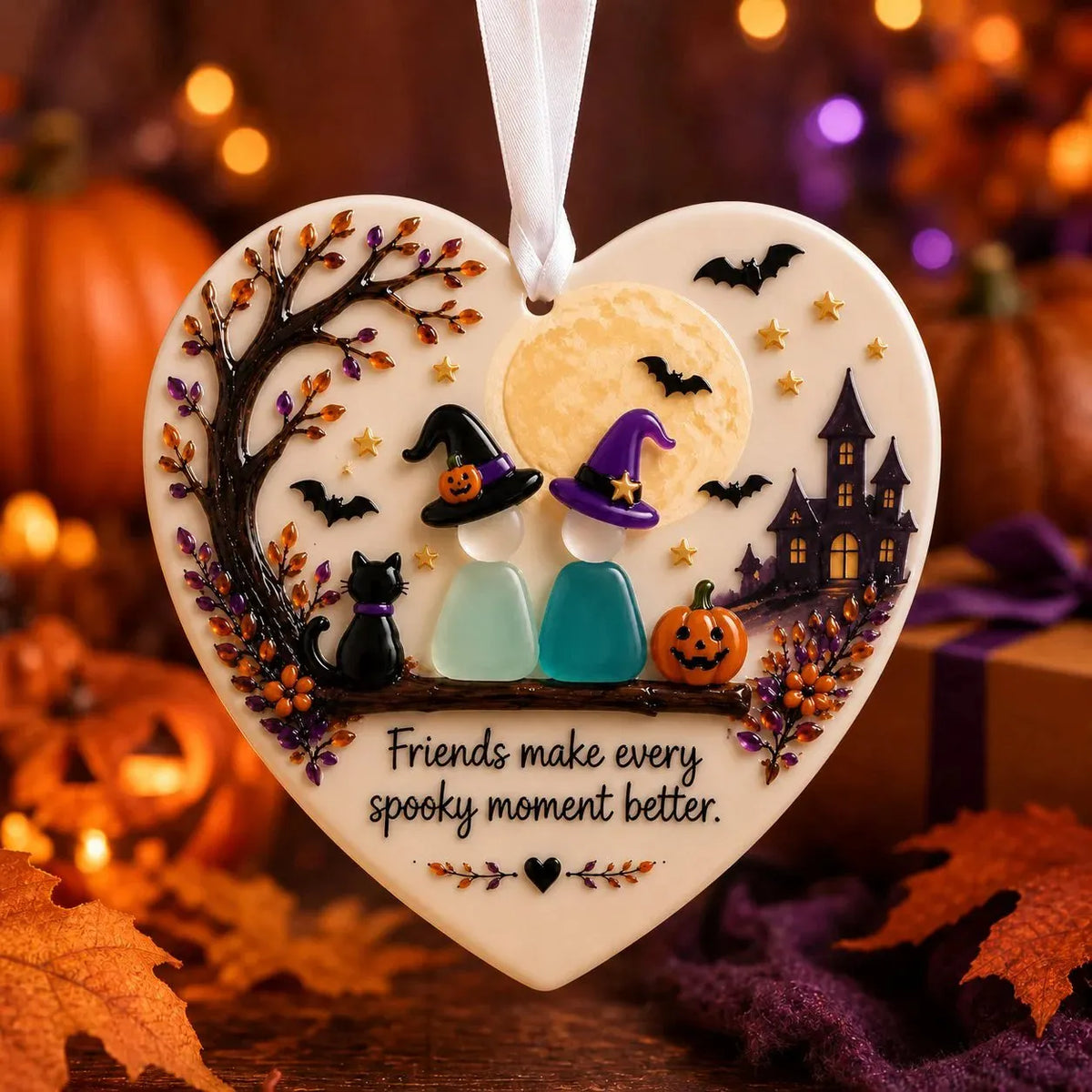 🎃 3D Halloween Friendship Sea Glass Ornament
