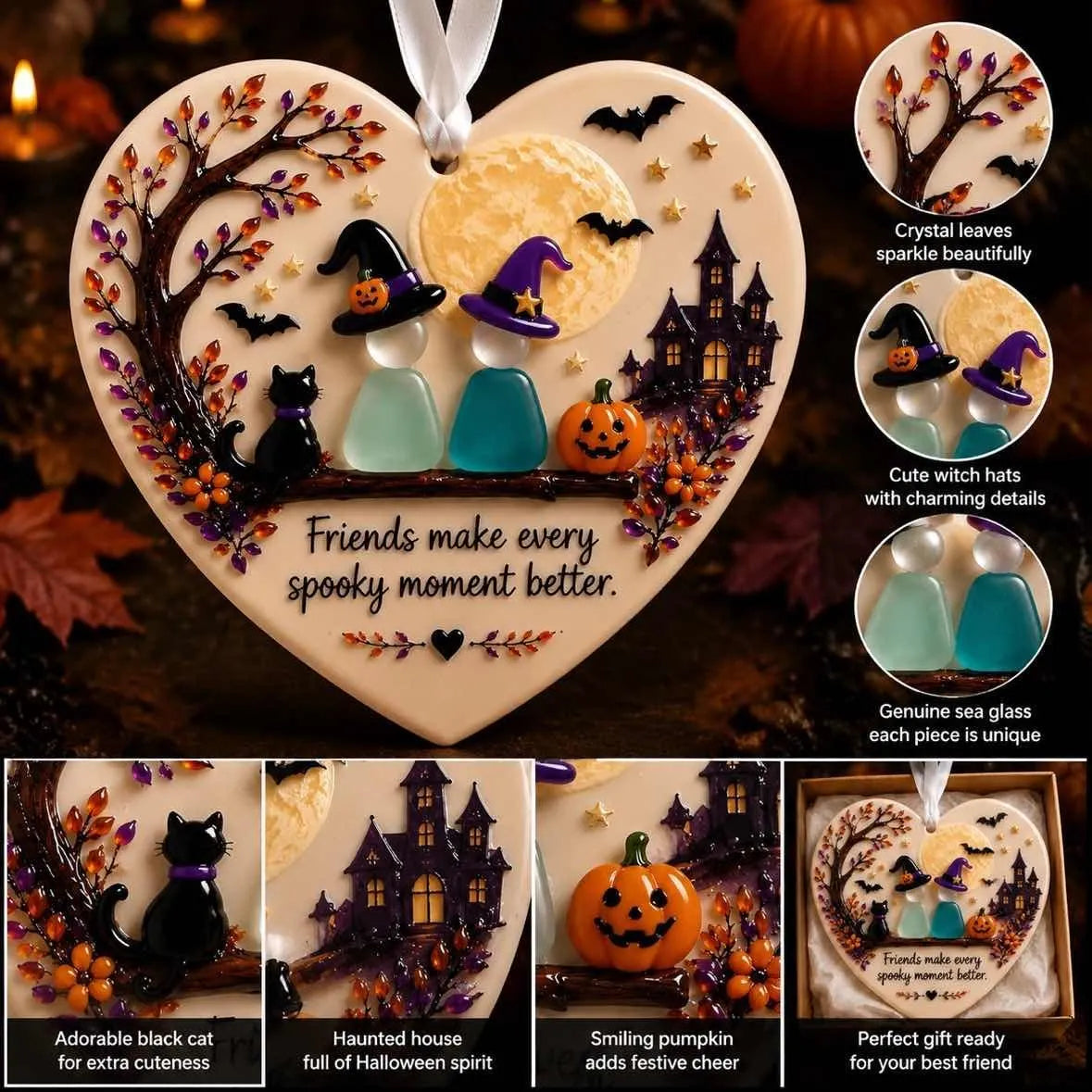 🎃 3D Halloween Friendship Sea Glass Ornament
