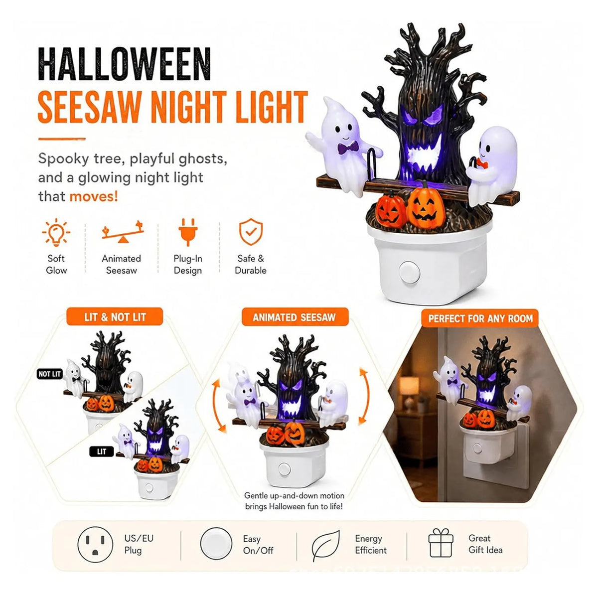 🔥HOT SALE 49% OFF-🎃👻Animated Seesaw Ghost Plug In LED Night Light