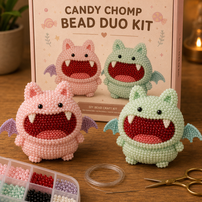 Twin Fang Bead Duo Kit – 3D DIY Beaded Monster Craft with Display Stands