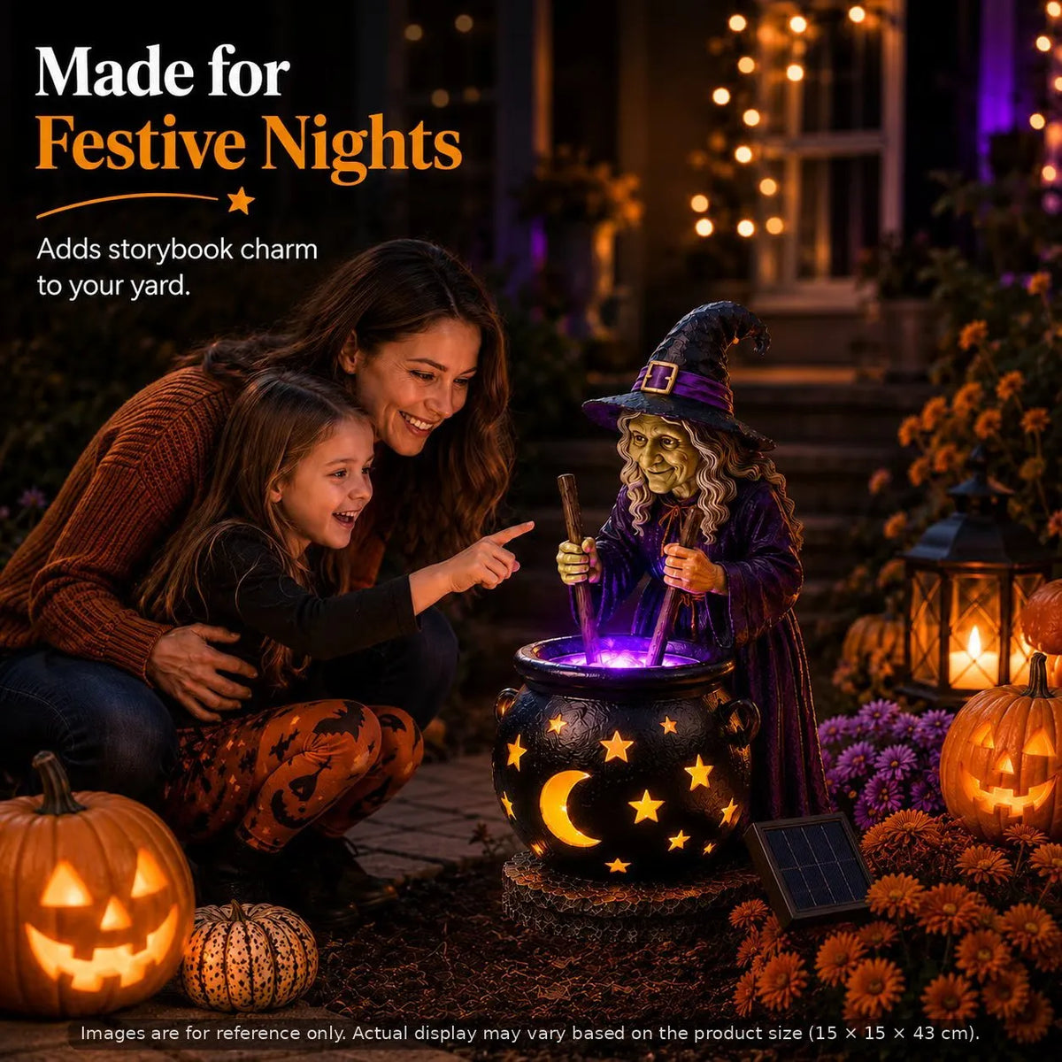 ☀️🔮Solar Witch & Glowing Cauldron Halloween Garden Light