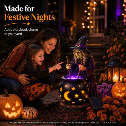 ☀️🔮Solar Witch & Glowing Cauldron Halloween Garden Light