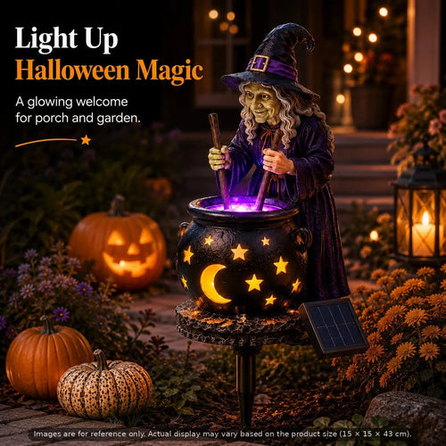 ☀️🔮Solar Witch & Glowing Cauldron Halloween Garden Light