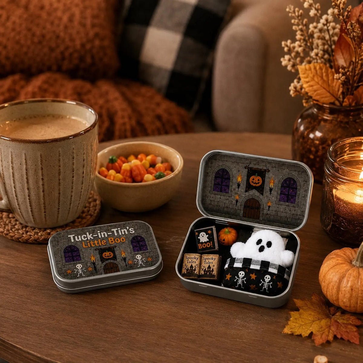 🎉Halloween Mini Ghost Tin Box Set - Cute Spooky Halloween Travel Figurine