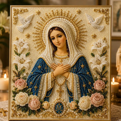 🙏 Divine Pearl Bead Virgin Mary Icon – A Peaceful DIY Faith Art Gift ✨