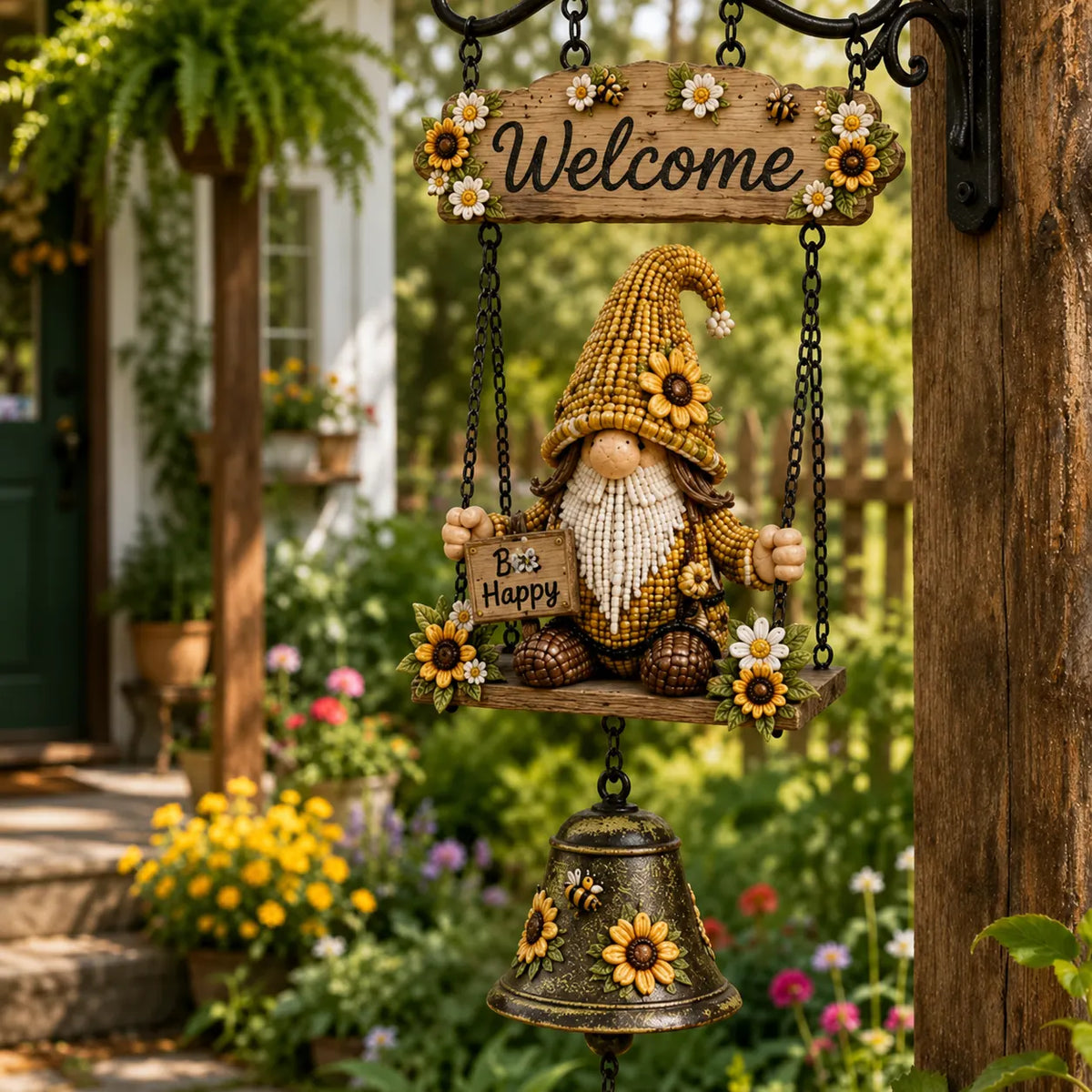 🔥Hot Selling 50% OFF – Rustic Garden Gnome Bell Outdoor Decor 🐞🌼