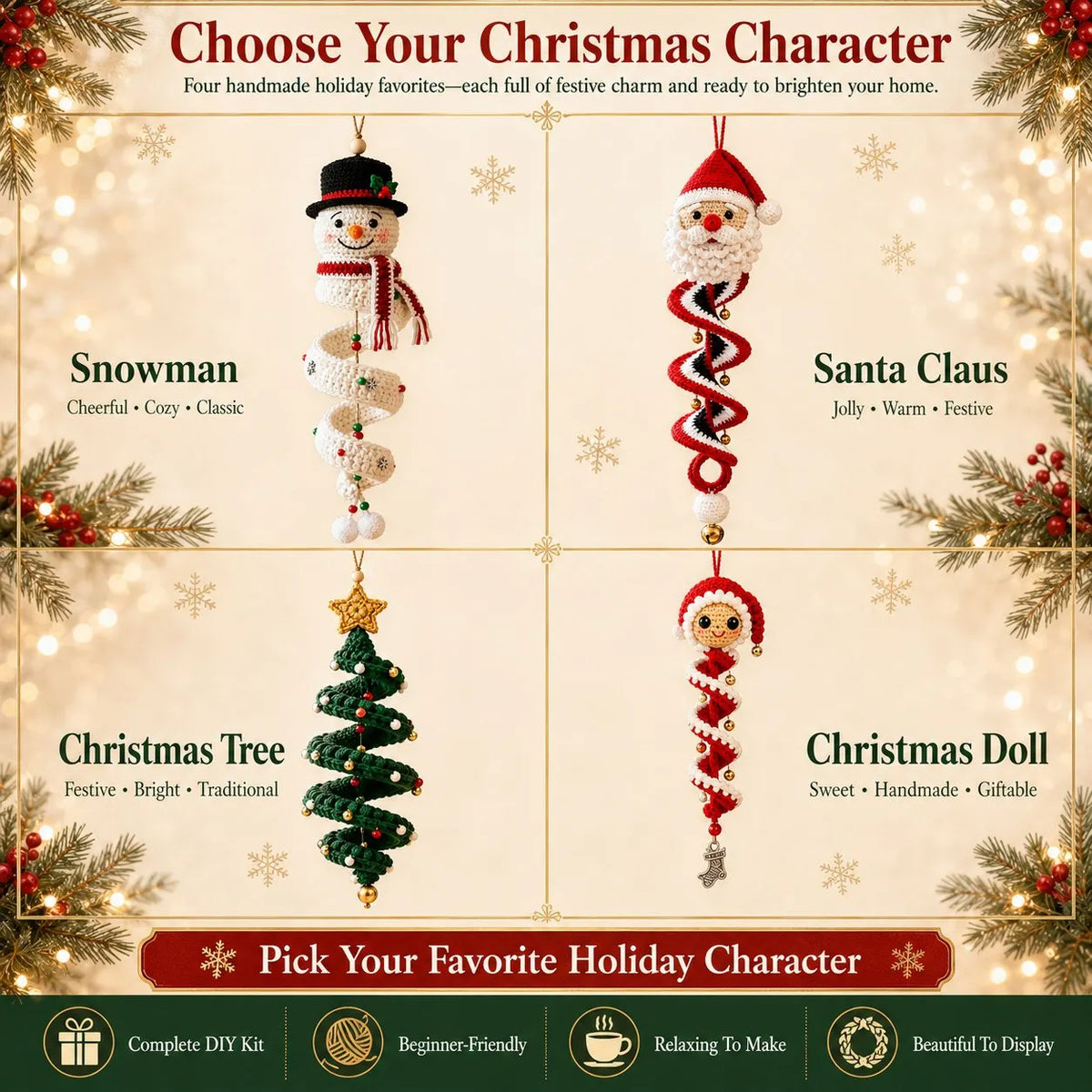 🔥 LAST DAY 49% OFF – ☃️ Crochet Snowman Spiral Ornament DIY Kit | Complete Beginner-Friendly Set with Soft Yarn, Crochet Hook, Festive Beads, Snowflakes & Step-by-Step Guide 🧶🎄✨