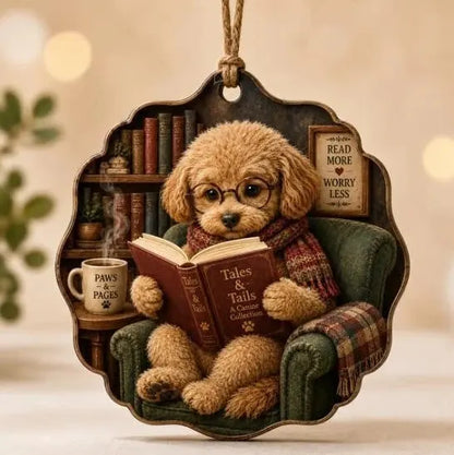 Cozy Reading Animal Hanging Ornament – Whimsical Woodland Book Lover Decoration