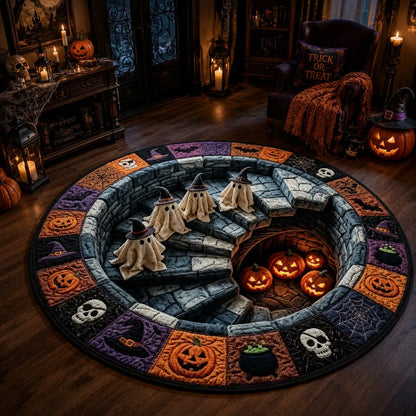 🔥 3D Haunted Staircase Round Rug – Spooky Halloween Optical Illusion 👻