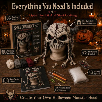 🔥LAST DAY 50% OFF - 🎃 Halloween Monster Hood DIY Crochet Kit | Premium Soft Yarn Materials with Step-by-Step Guide DIY Handmade Wearable Character Hood 🧶🎭✨