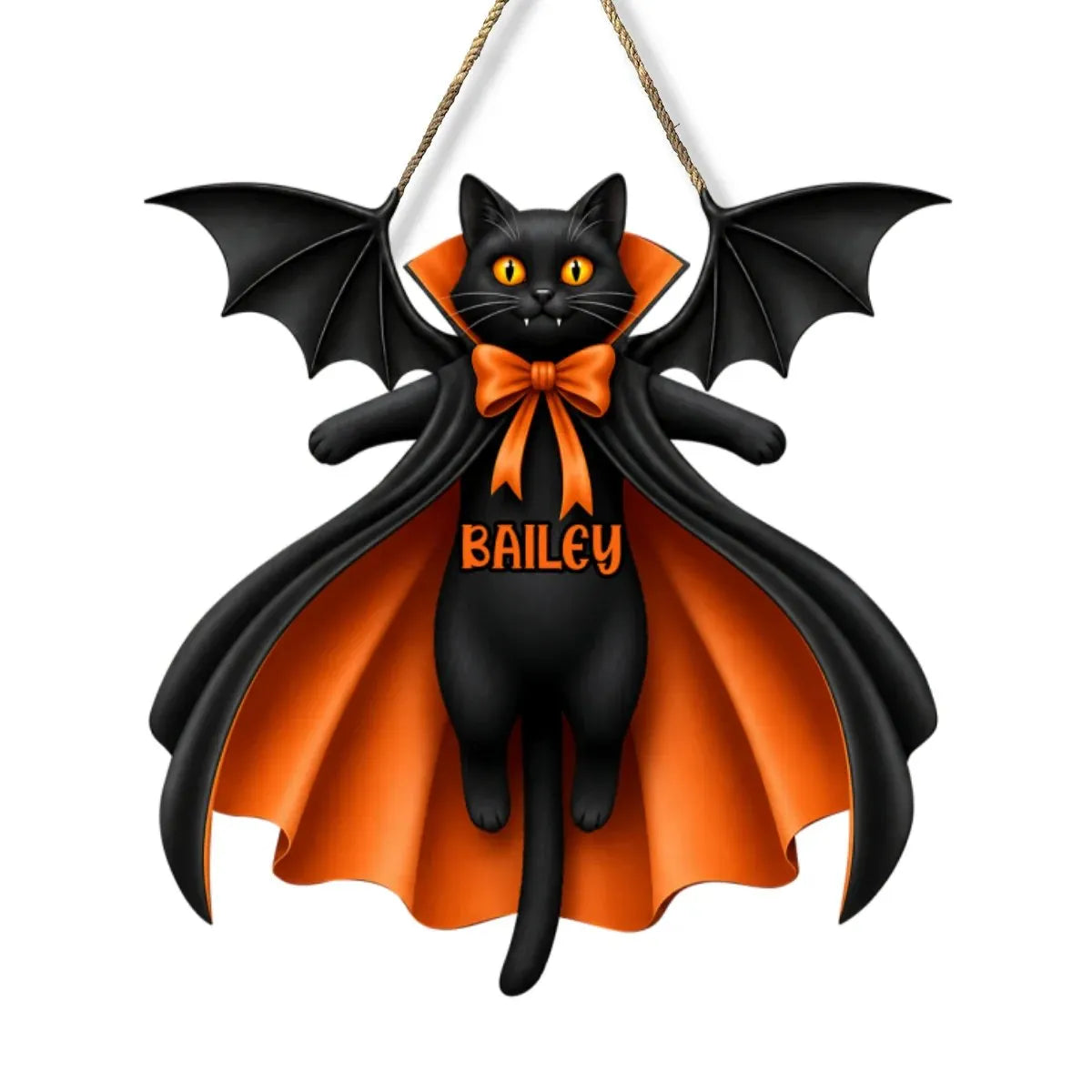 Halloween Cat Vampire - Personalized Wooden Door Sign - Gothic Decor for Cat Lovers