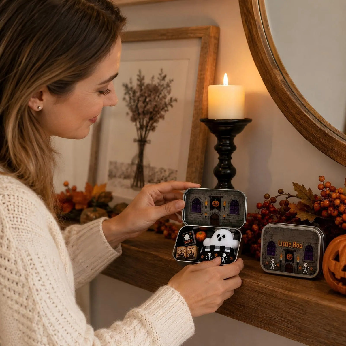 🎉Halloween Mini Ghost Tin Box Set - Cute Spooky Halloween Travel Figurine