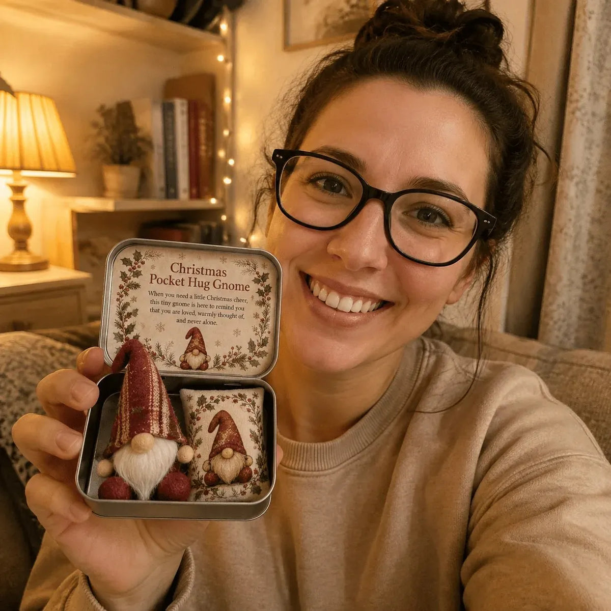 💌 Pocket Hug Gnome Comfort Gift Tin | Mini Plush Keepsake with Heartfelt Message, Matching Cushion & Protective Metal Case 🧸✨