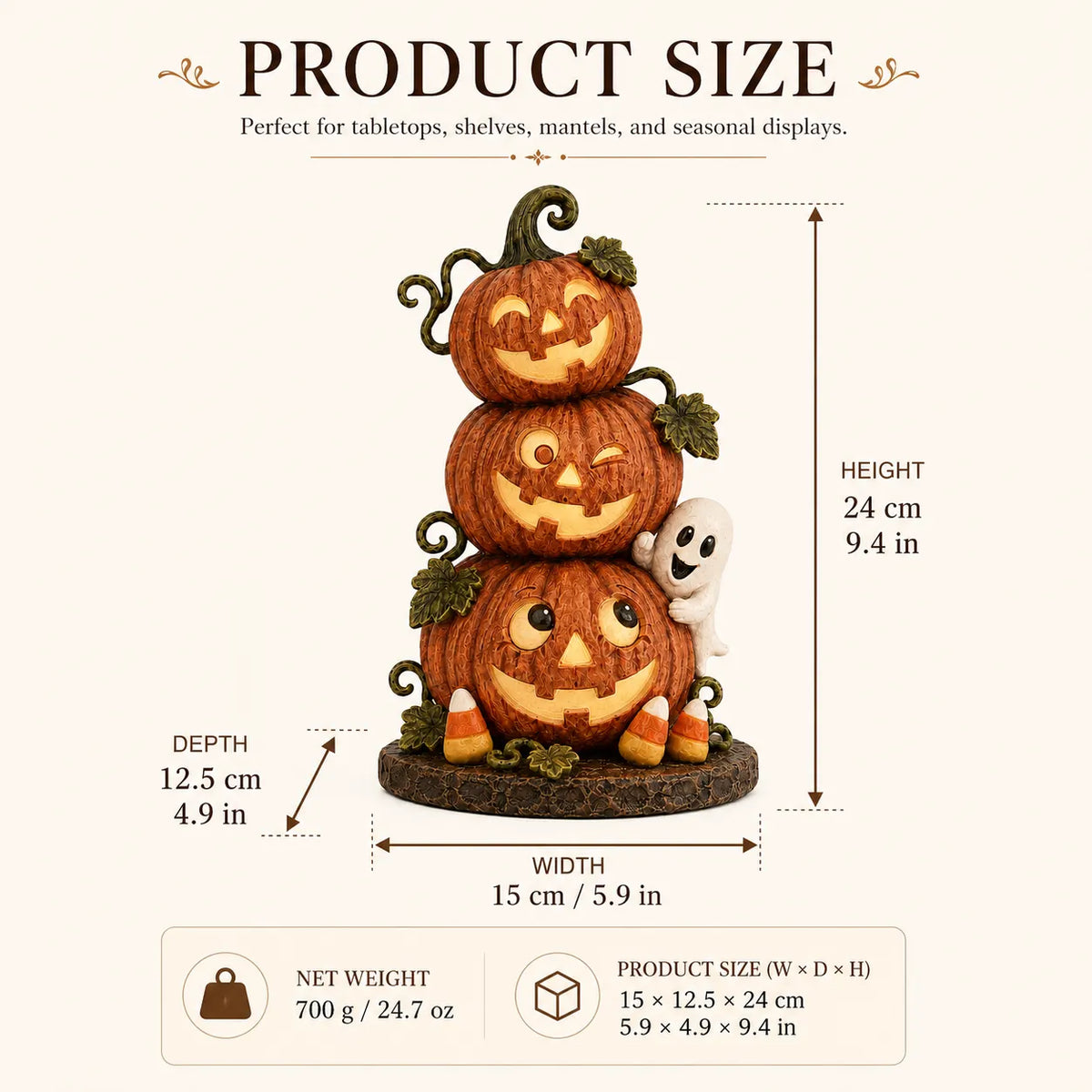 Lighted Peek-a-Boo Pumpkin Stack Resin Decor