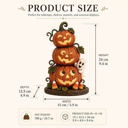 Lighted Peek-a-Boo Pumpkin Stack Resin Decor