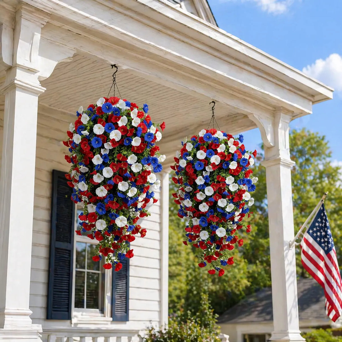 Red, White & Blue Artificial Morning Glory Hanging Vines – 3-Piece Set