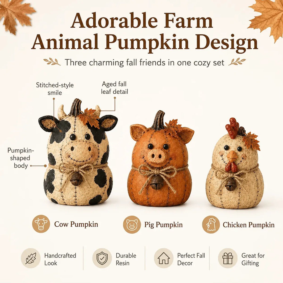 Rustic Farm Pumpkin Friends Decor Set