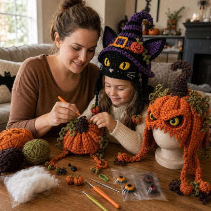 🔥LAST DAY 50% OFF - 🎃 Halloween Monster Hood DIY Crochet Kit | Premium Soft Yarn Materials with Step-by-Step Guide DIY Handmade Wearable Character Hood 🧶🎭✨