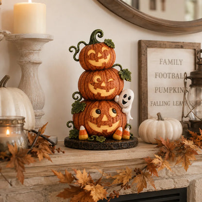 Lighted Peek-a-Boo Pumpkin Stack Resin Decor