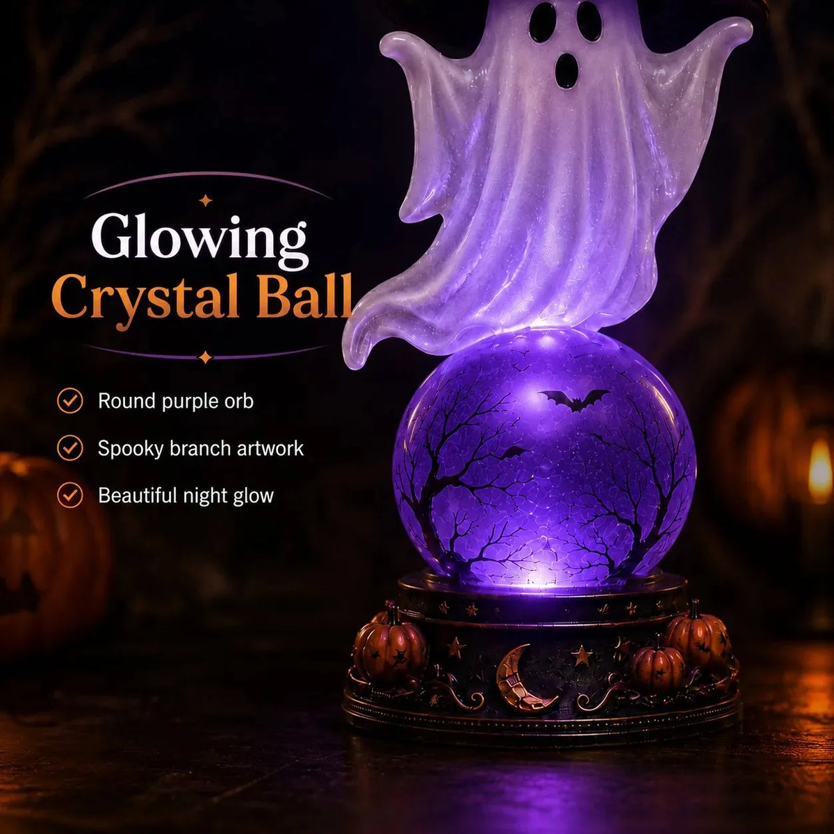 🎃Halloween Raven Crystal Ball Lighted Decor👻