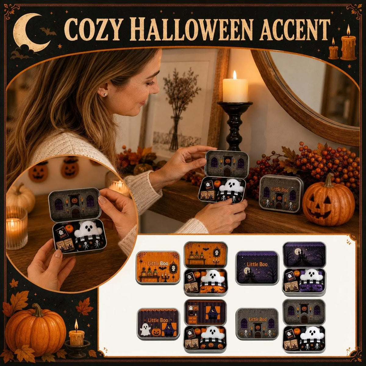 🎉Halloween Mini Ghost Tin Box Set - Cute Spooky Halloween Travel Figurine