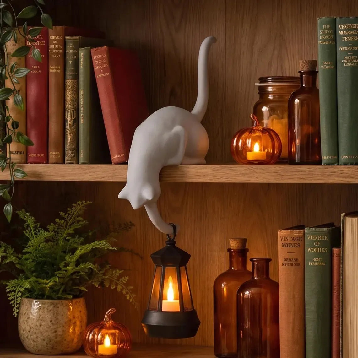 White Cat Hook with Lantern
